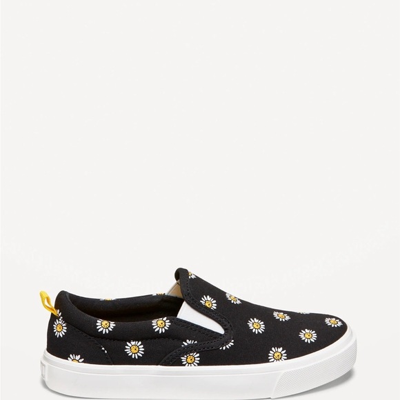 Kids Black Slip-On Canvas Shoes with Daisy Print - Picture 4 of 9